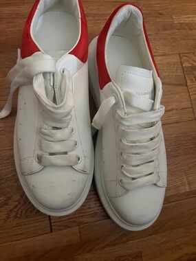 Alexander McQueen White Sneakers with Red Heel Panel